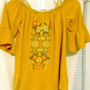 Yellow Off The Shoulder Top with floral detail